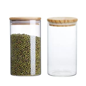 Kit 2 Potes Porta Mantimento Hermético Vidro Borossilicato Redondo Tampa Bambu 1,1 litros