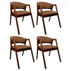 Kit 4 Cadeiras de Jantar com Braço Madeira Estofada Marrom Claro Ravena CCS