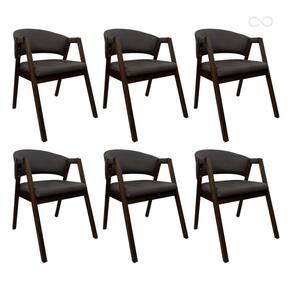 Kit 6 Cadeiras para Mesa Jantar Madeira com Braço Estofado Ravena Marrom Café CCS