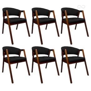 Kit 6 Cadeiras de Jantar Estofada Poltrona Ravena em Madeira Castanho Preto CCS