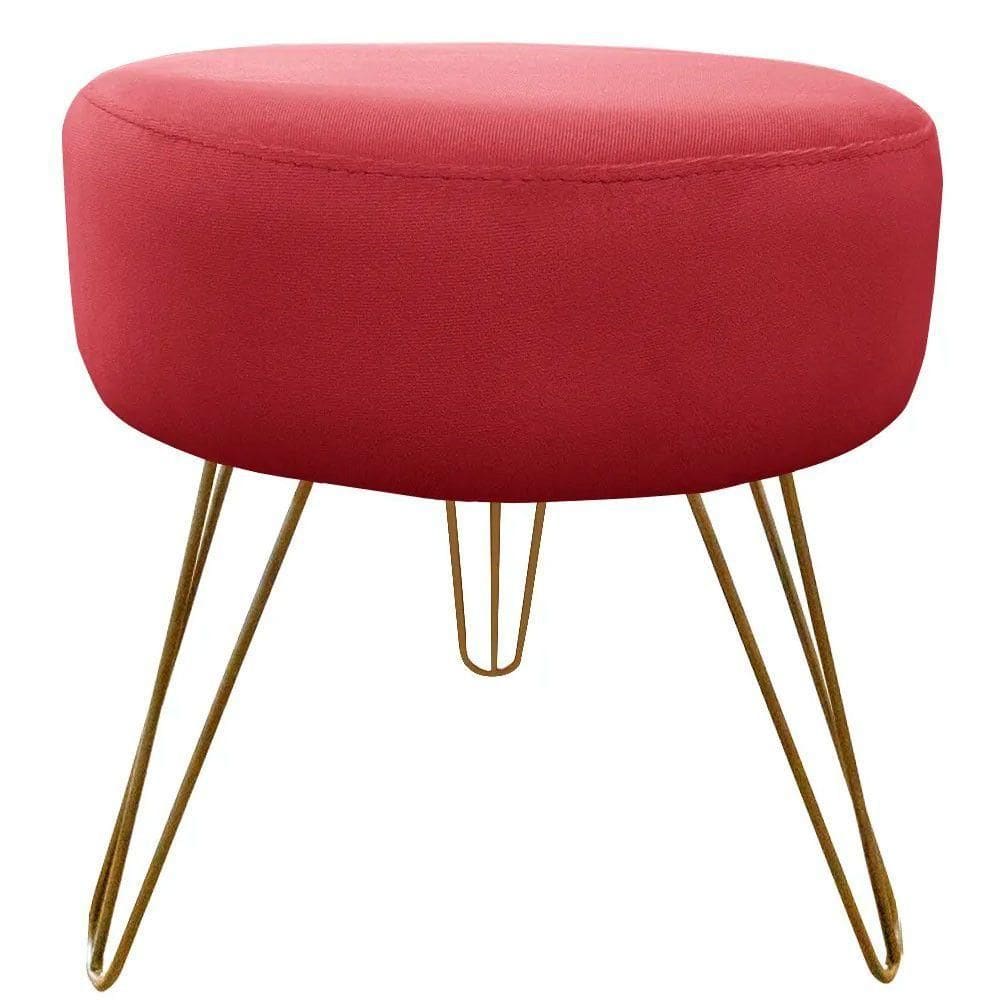 Puff Decorativos Sala Quarto Tunísia Veludo Vermelho E Dourado
