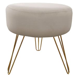 Puff Decorativos Sala Quarto Tunísia Veludo Bege Com Dourado