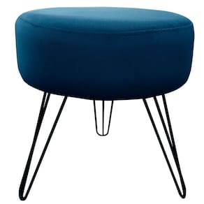Puff Decorativos Sala Quarto Tunísia Veludo Azul Base Preta Azul E Preto