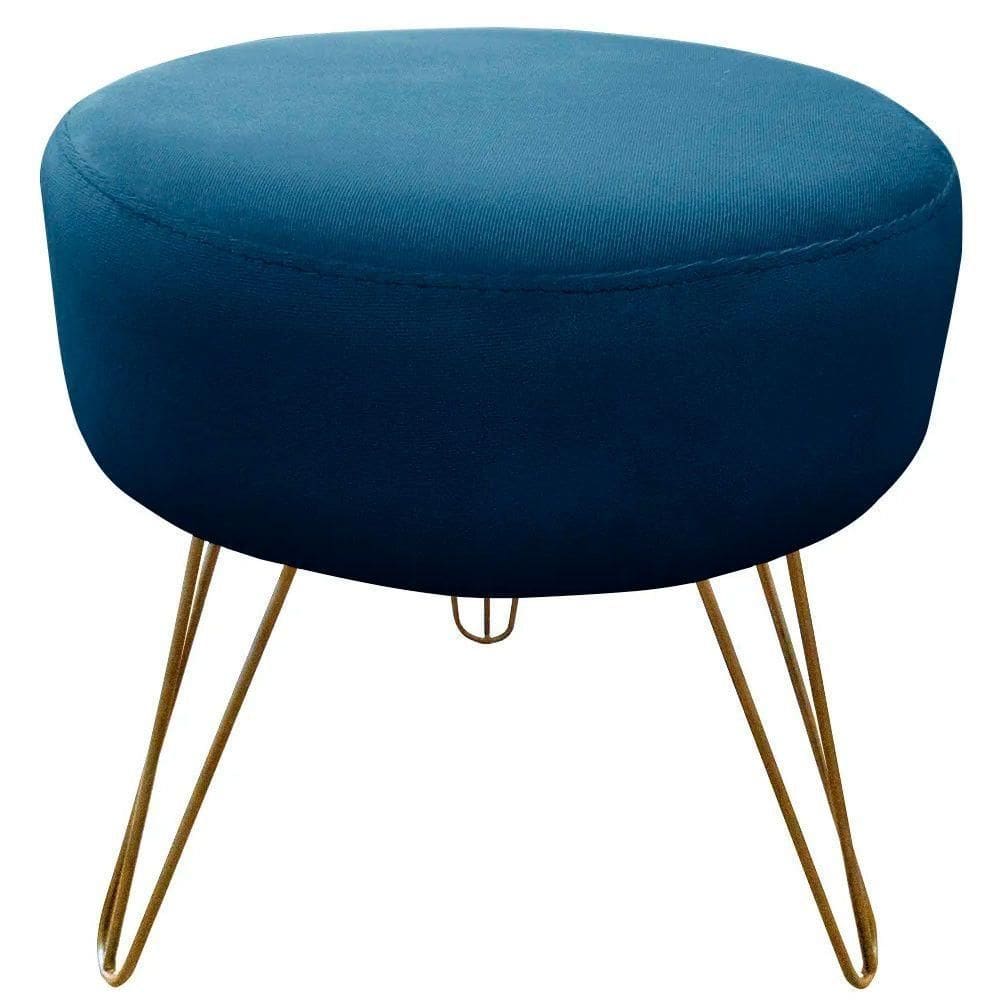 Puff Decorativos Sala Quarto Tunísia Veludo Azul E Dourado