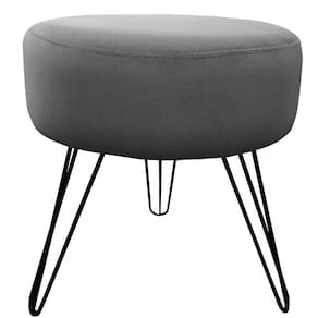 Puff Decorativos Sala Quarto Tunísia Veludo Cinza Base Preta Cinza E Preto