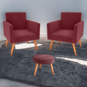 Conjunto Poltronas E Puff Anari Veludo Vinho