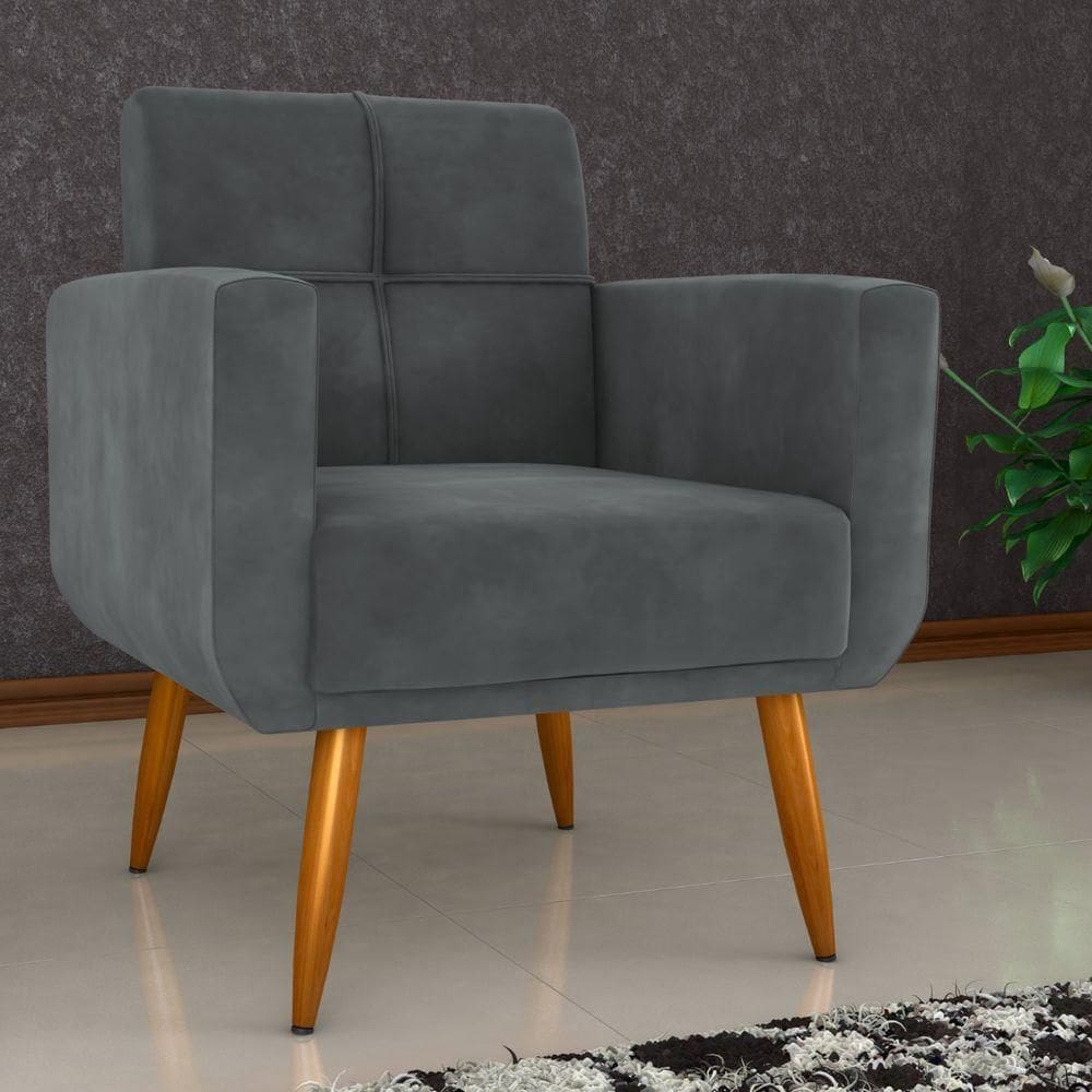 Poltrona Decorativa Juan Veludo Cinza
