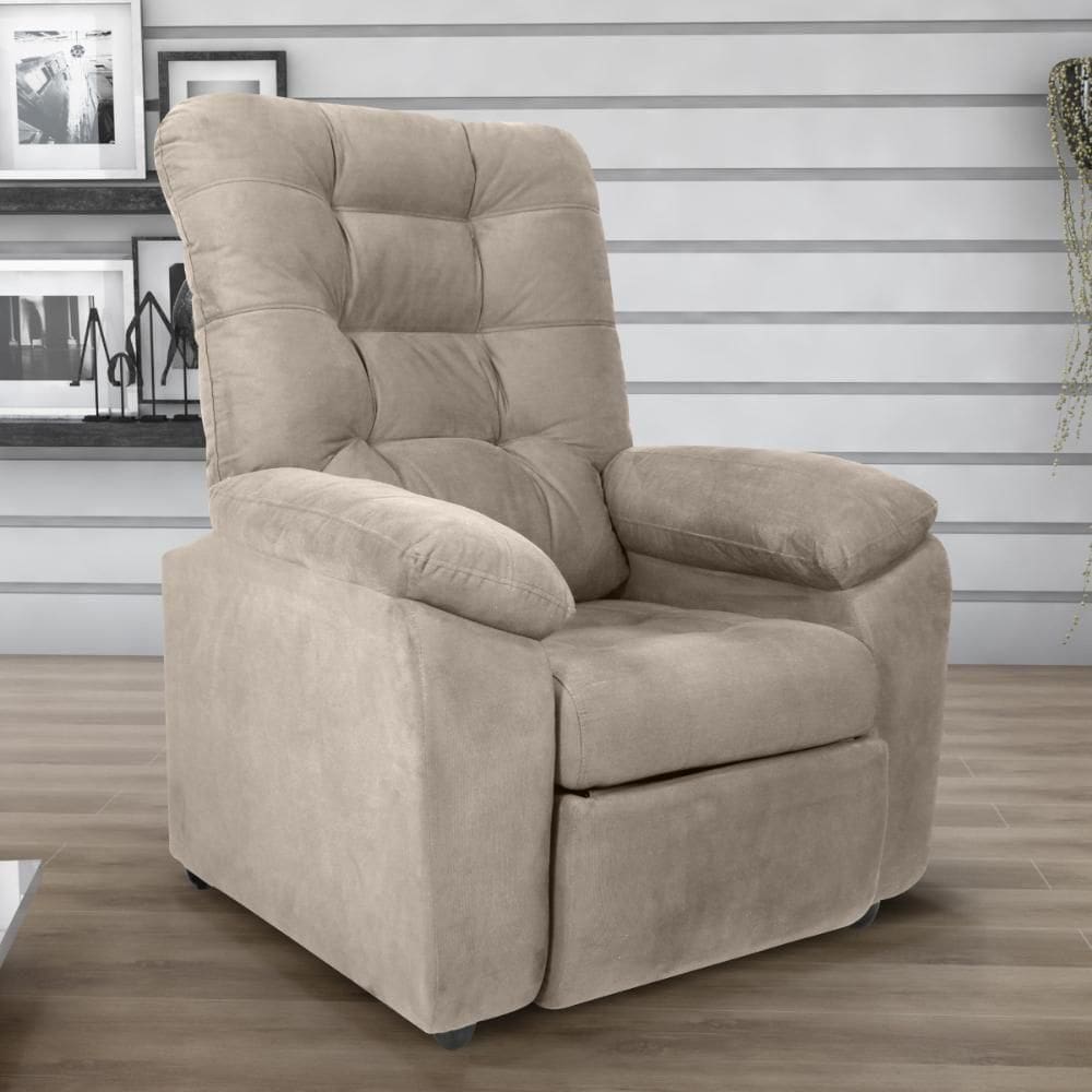 Poltrona Almofadada Reclinável Bristol Veludo Light Bege