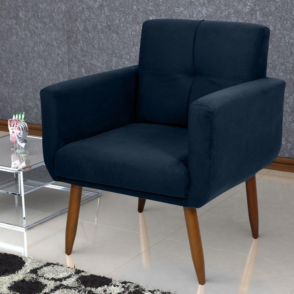 Poltrona Decorativa Juan Suede Azul