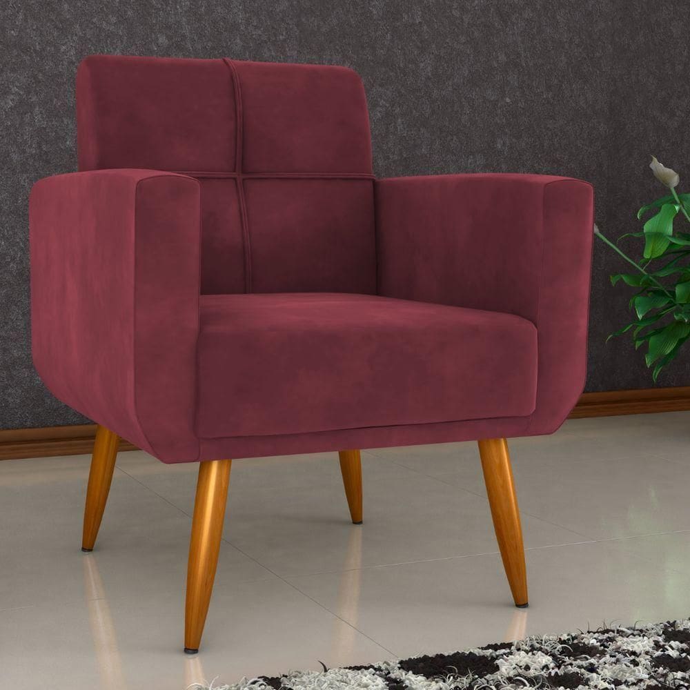 Poltrona Decorativa Juan Veludo Vinho
