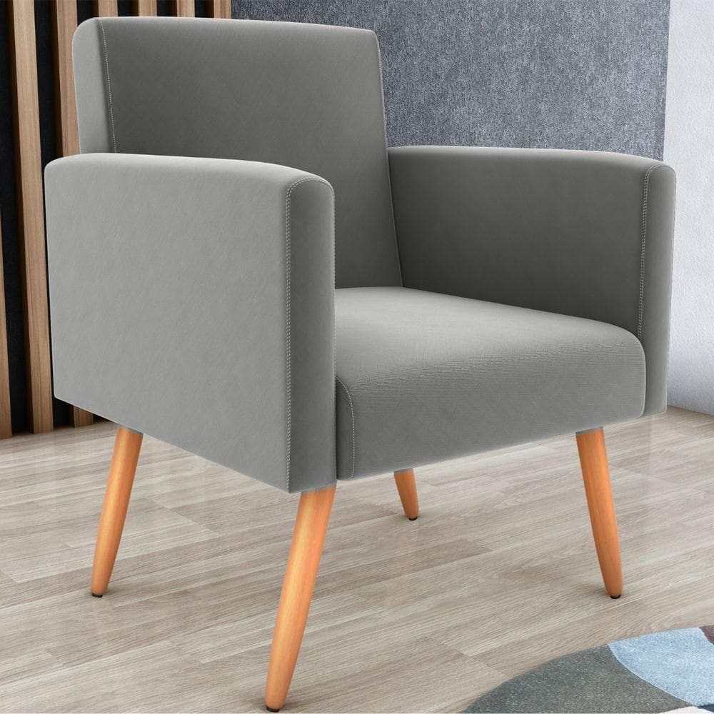 Poltrona Para Decoração Belém Suede Cinza