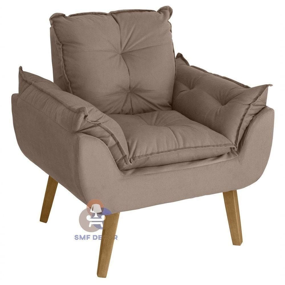 Poltrona/cadeira Decorativa Glamour Com Pés Quadrado Capuccino