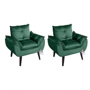 Kit 02 Poltrona/cadeira Decorativa Glamour Com Pés Quadrado Verde