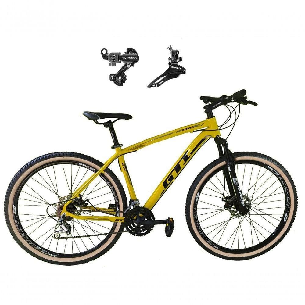 Bicicleta Aro 29 Gti Roma Alumínio 21v Câmbios Shimano Freio A Disco C- Pneu Faixa Bege Amarelo 19