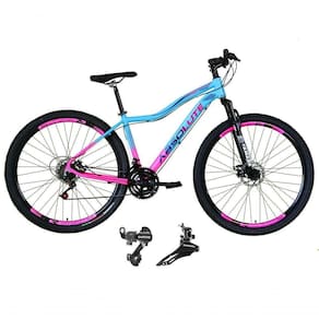 Bicicleta Aro 29 Absolute Hera Feminina Alumínio 21 Marchas Câmbios Shimano Freio A Disco Azul-rosa 17