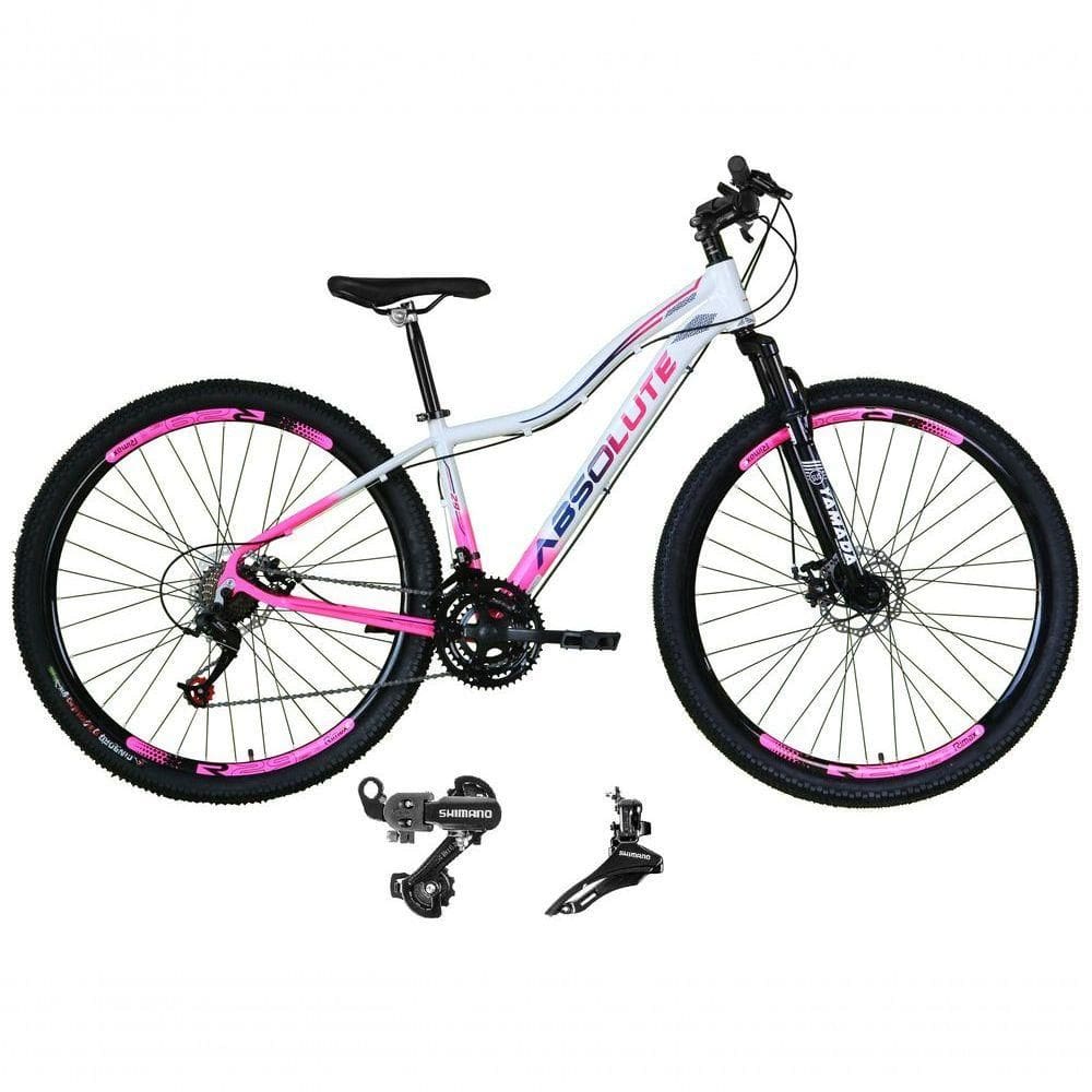 Bicicleta Aro 29 Absolute Hera Feminina Alumínio 21 Marchas Câmbios Shimano Freio A Disco Branco-rosa 17