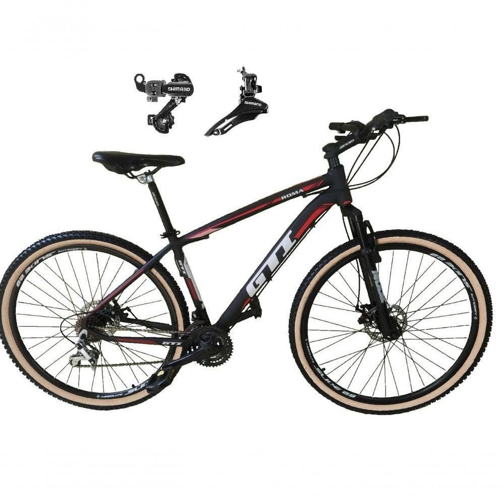 Bicicleta Aro 29 Gti Roma Alumínio 21v Câmbios Shimano Freio A Disco C- Pneu Faixa Bege Preto-vermelho 15