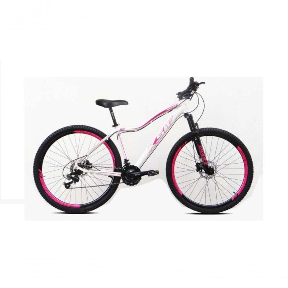 Bicicleta Feminina Aro 29 Ksw Mwza 24v Câmbios Shimano Garfo Com Suspensão Branco-rosa 15