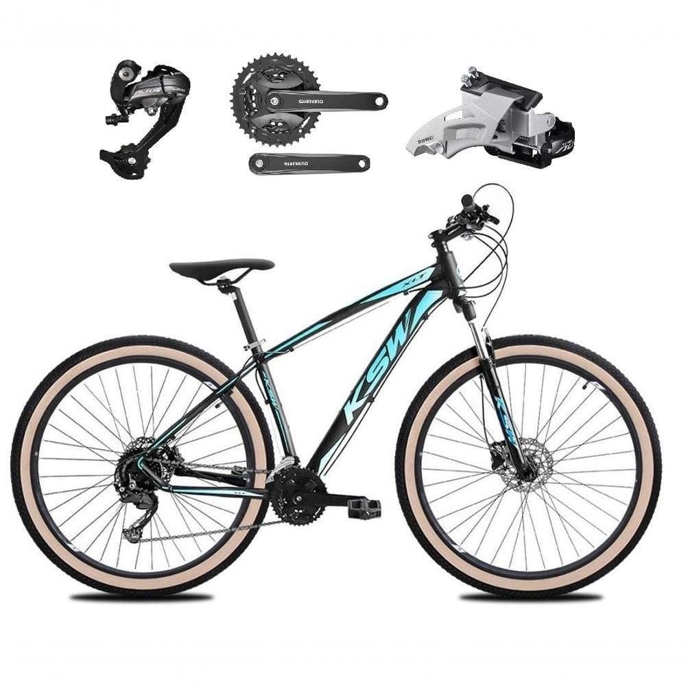Bicicleta Aro 29 Ksw Xlt 27v Câmbios Shimano Altus Freios Hidráulicos Garfo Trava Pneu Faixa - Preto/azul Tam.15