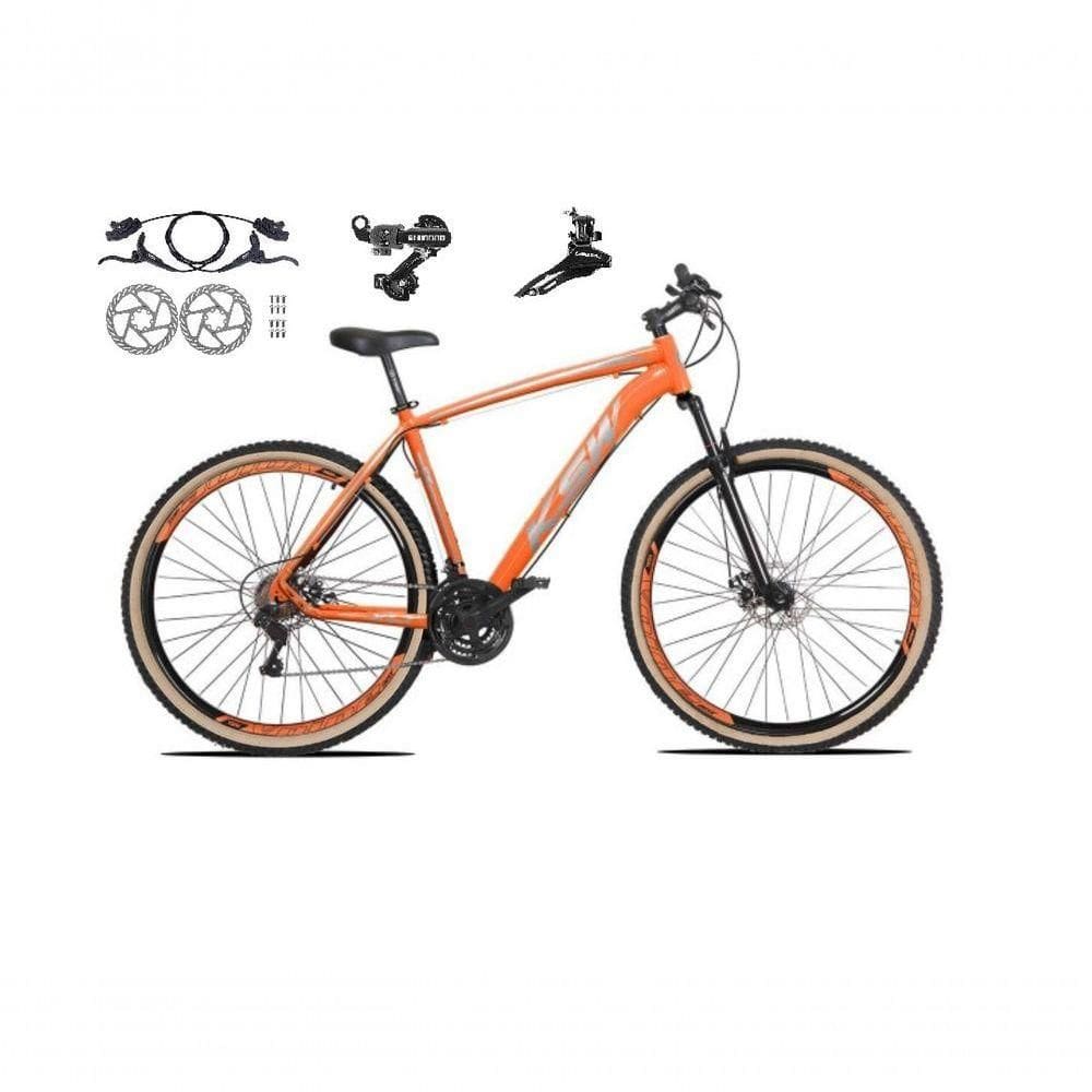Bicicleta Aro 29 Ksw Xlt 24v K7 Câmbios Shimano Freio Hidráulico Garfo Trava Pneu Faixa - Laranja Tam.21