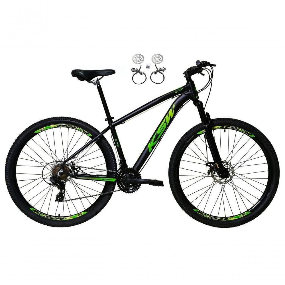 Bicicleta Aro 29 Ksw Xlt 24v Freios Disco Hidráulicos Garfo Suspensão - Preto/verde Tam.15