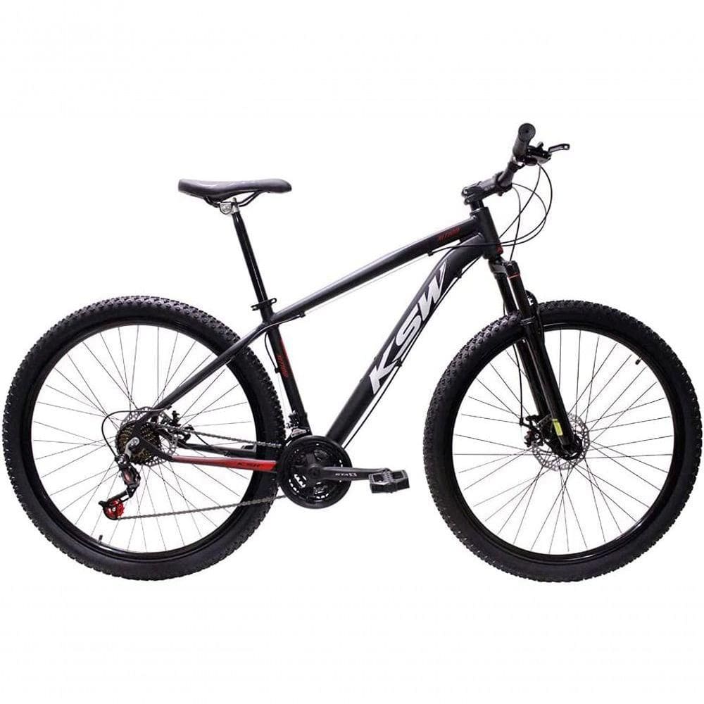 Bicicleta Aro 29 Ksw Xlt Alumínio 27v Freio Disco Mecânico Garfo Suspensão - Preto/vermelho/branco Tam.17