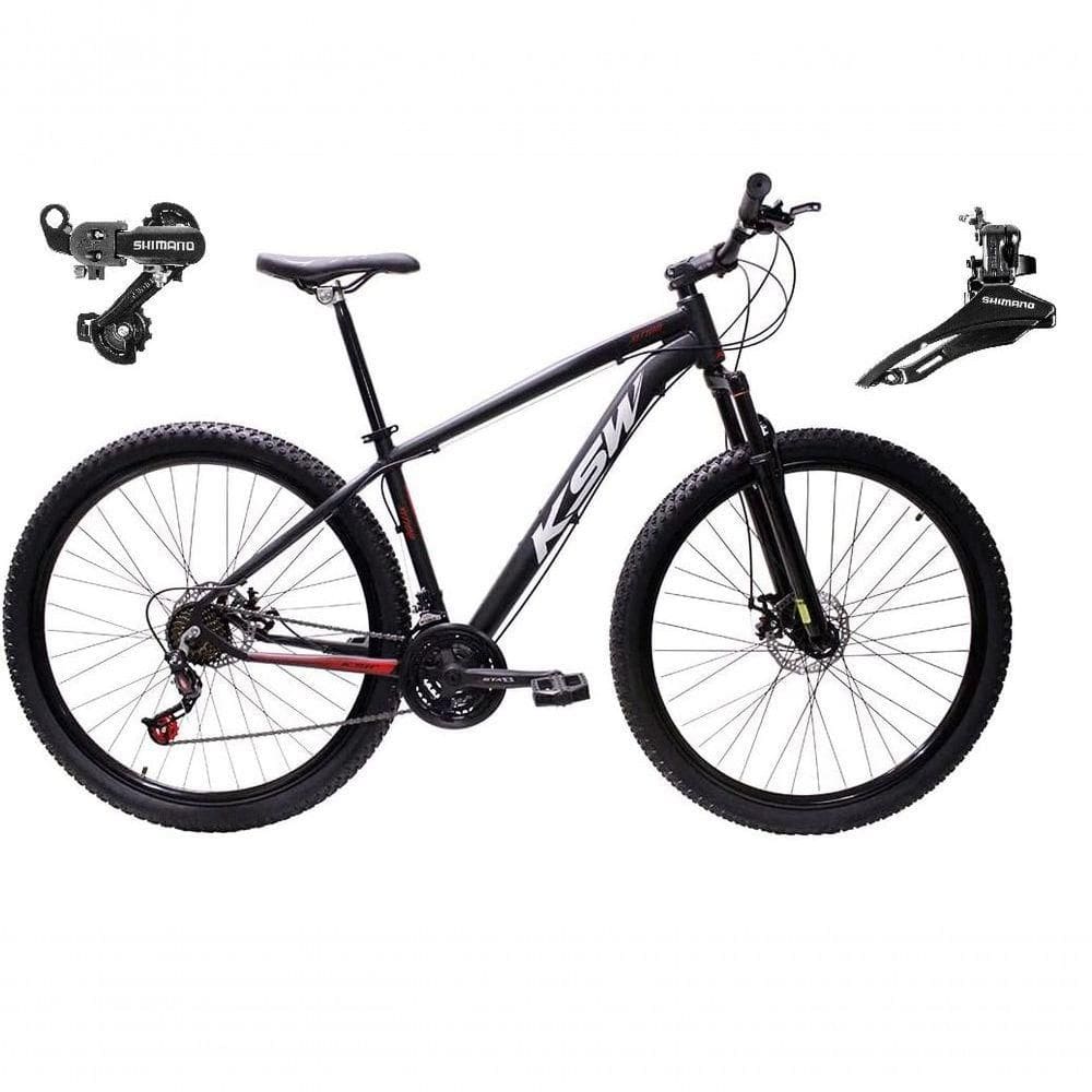 Bicicleta Aro 29 Ksw Xlt Alumínio 24v Câmbios Shimano Garfo Suspensão - Preto/vermelho/branco Tam.19