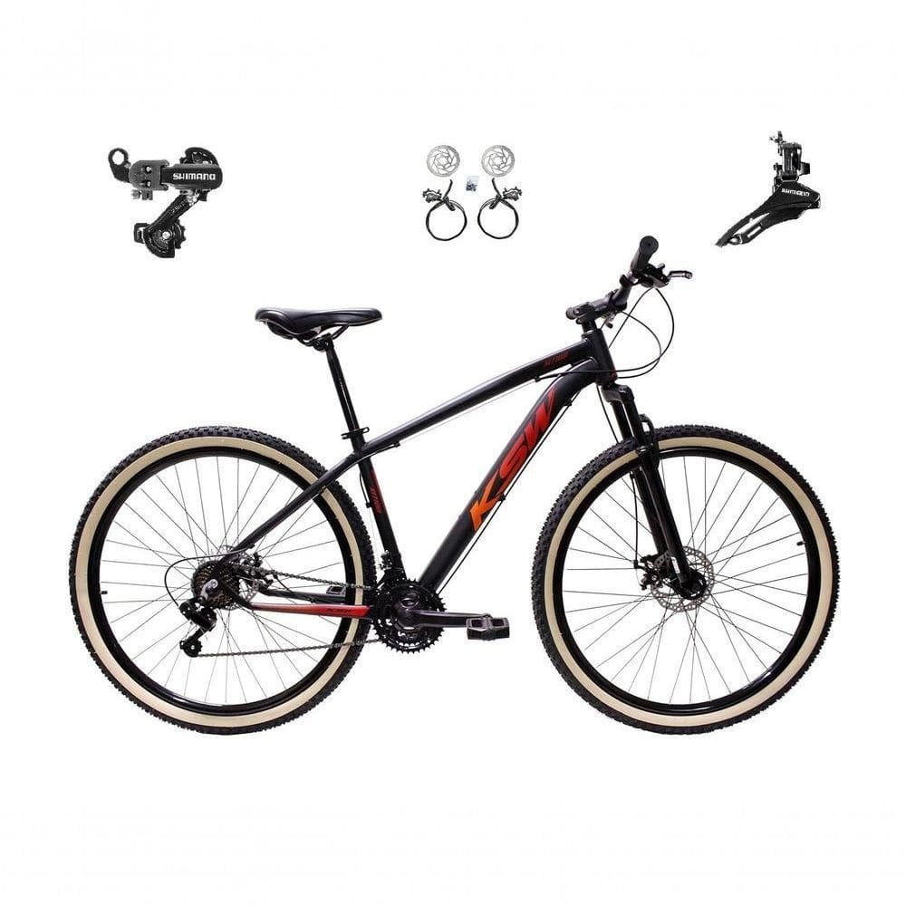 Bicicleta Aro 29 Ksw Xlt 24v K7 Câmbios Shimano Freio Hidráulico Garfo Trava Pneu Faixa - Preto/vermelho/laranja Tam.15