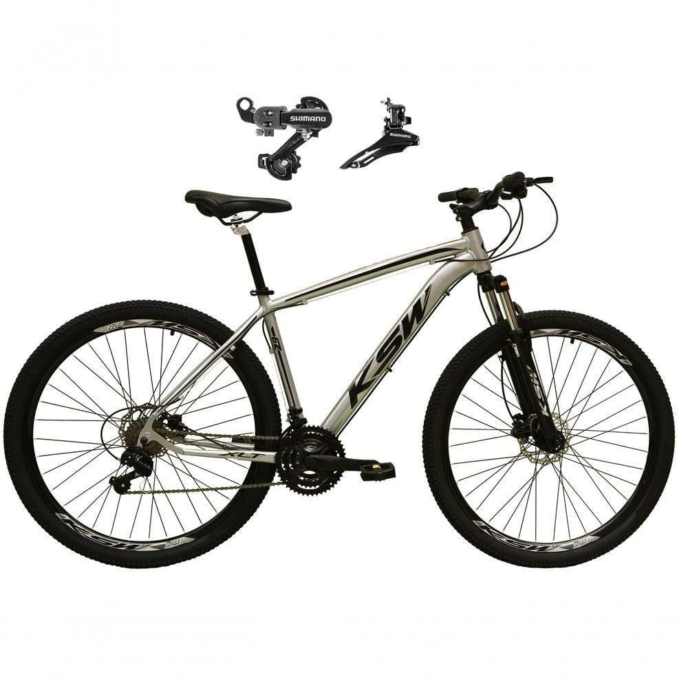 Bicicleta Aro 29 Ksw Xlt Alumínio 24v Câmbios Shimano Garfo Suspensão - Prata Tam.17