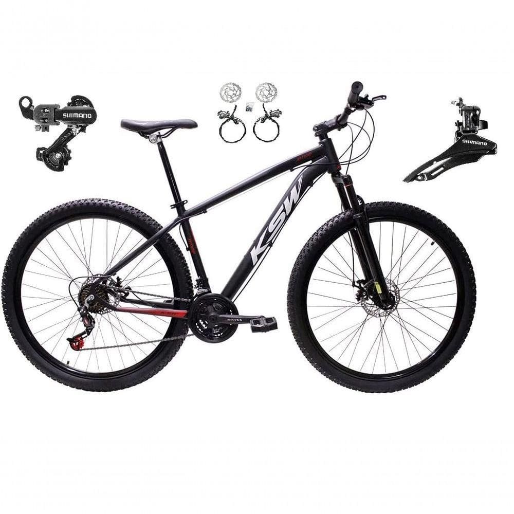 Bicicleta Aro 29 Ksw Xlt 24v K7 Câmbios Shimano Freio Hidráulico Garfo Trava - Preto/vermelho/branco Tam.15