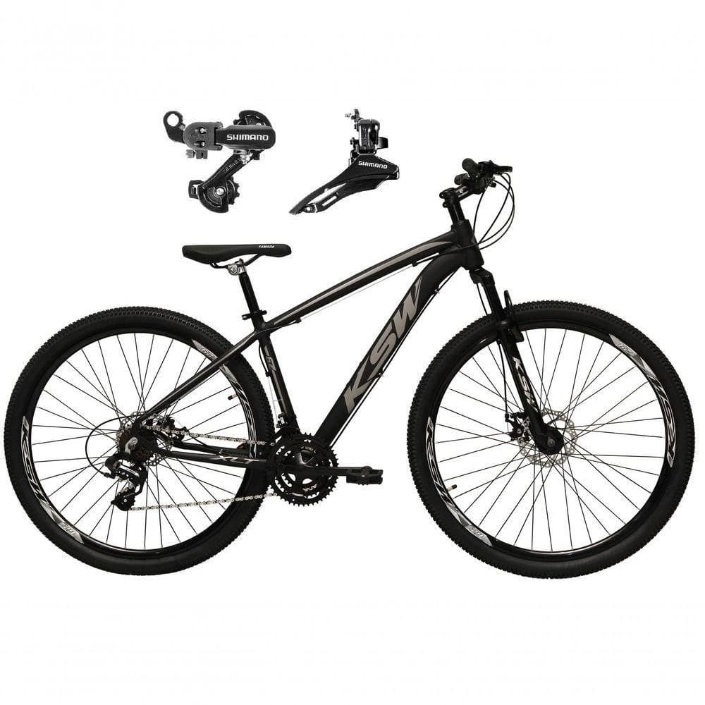 Bicicleta Aro 29 Ksw Xlt Alumínio 24v Câmbios Shimano Garfo Suspensão - Preto/prata Tam.19