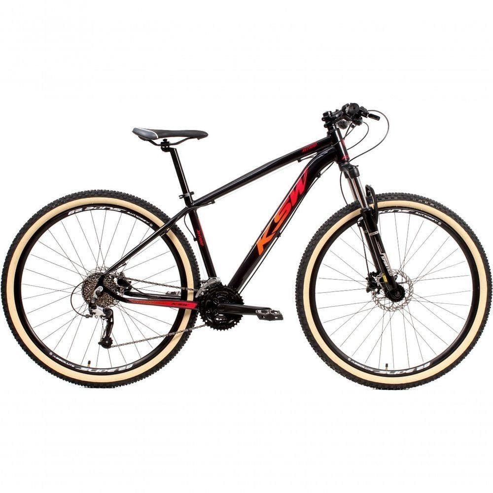 Bicicleta Aro 29 Ksw Xlt 24v K7 Câmbios Shimano Freio Hidráulico Garfo Trava Pneu Faixa - Preto/vermelho/laranja Tam.21