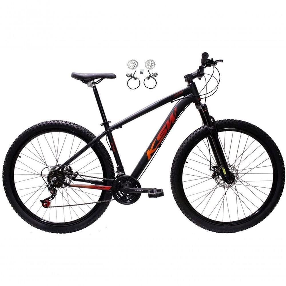 Bicicleta Aro 29 Ksw Xlt 24v Freios Disco Hidráulicos Garfo Suspensão - Preto/vermelho/laranja Tam.17