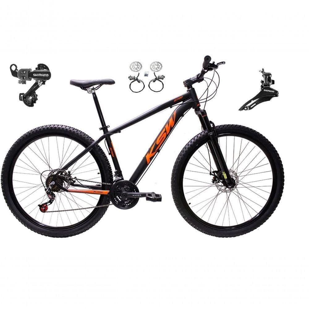 Bicicleta Aro 29 Ksw Xlt 24v K7 Câmbios Shimano Freio Hidráulico Garfo Trava - Preto/laranja Tam.19