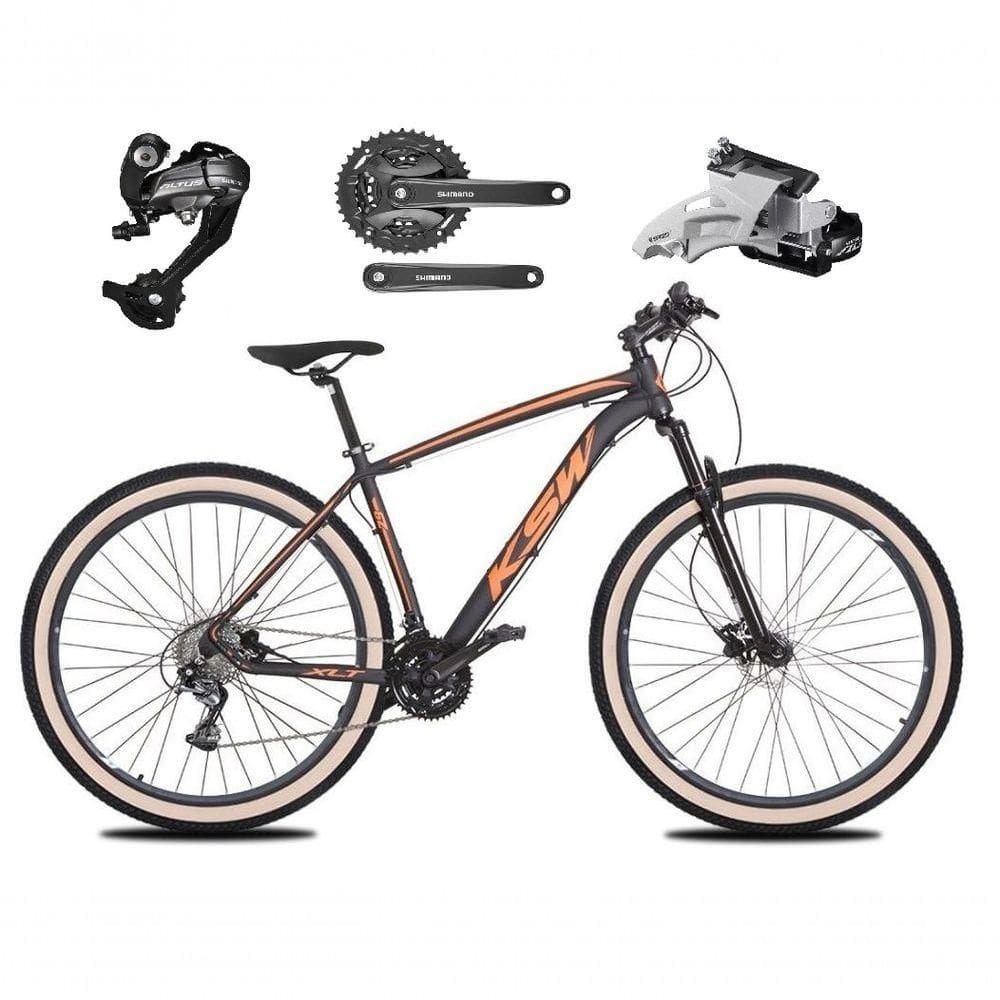Bicicleta Aro 29 Ksw Xlt 27v Câmbios Shimano Altus Freios Hidráulicos Garfo Trava Pneu Faixa - Preto/laranja Tam.17