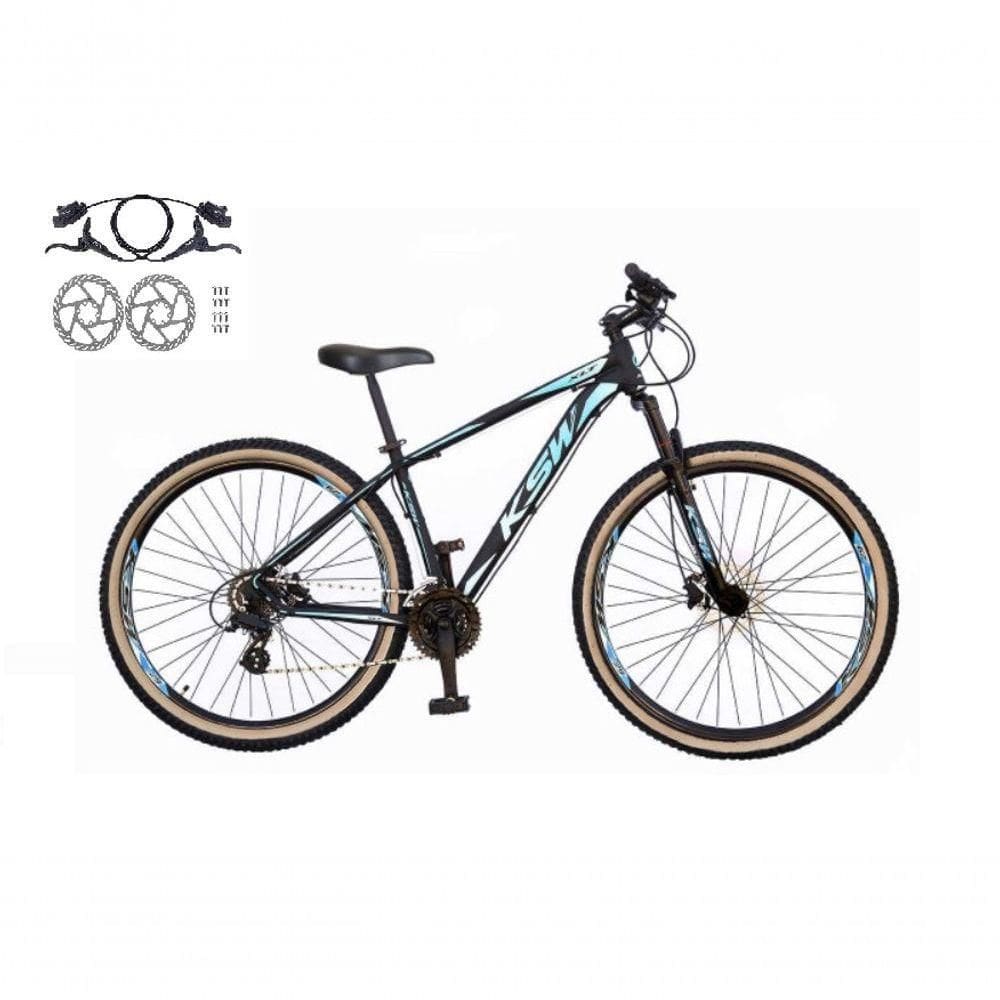 Bicicleta Aro 29 Ksw Xlt 24v Freios Disco Hidráulicos Garfo Suspensão Pneu Faixa - Preto/azul Tam.17