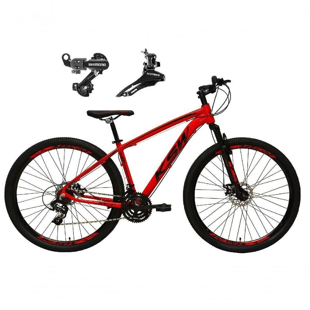 Bicicleta Aro 29 Ksw Xlt Alumínio 24v Câmbios Shimano Garfo Suspensão - Vermelho Tam.15