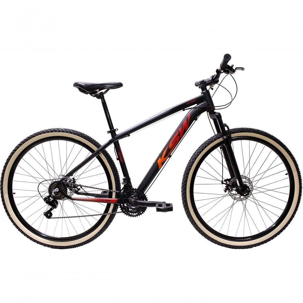 Bicicleta Aro 29 Ksw Xlt 24v Freio A Disco Suspensão Mountain Bike - Preto-vermelho-laranja Tam.15