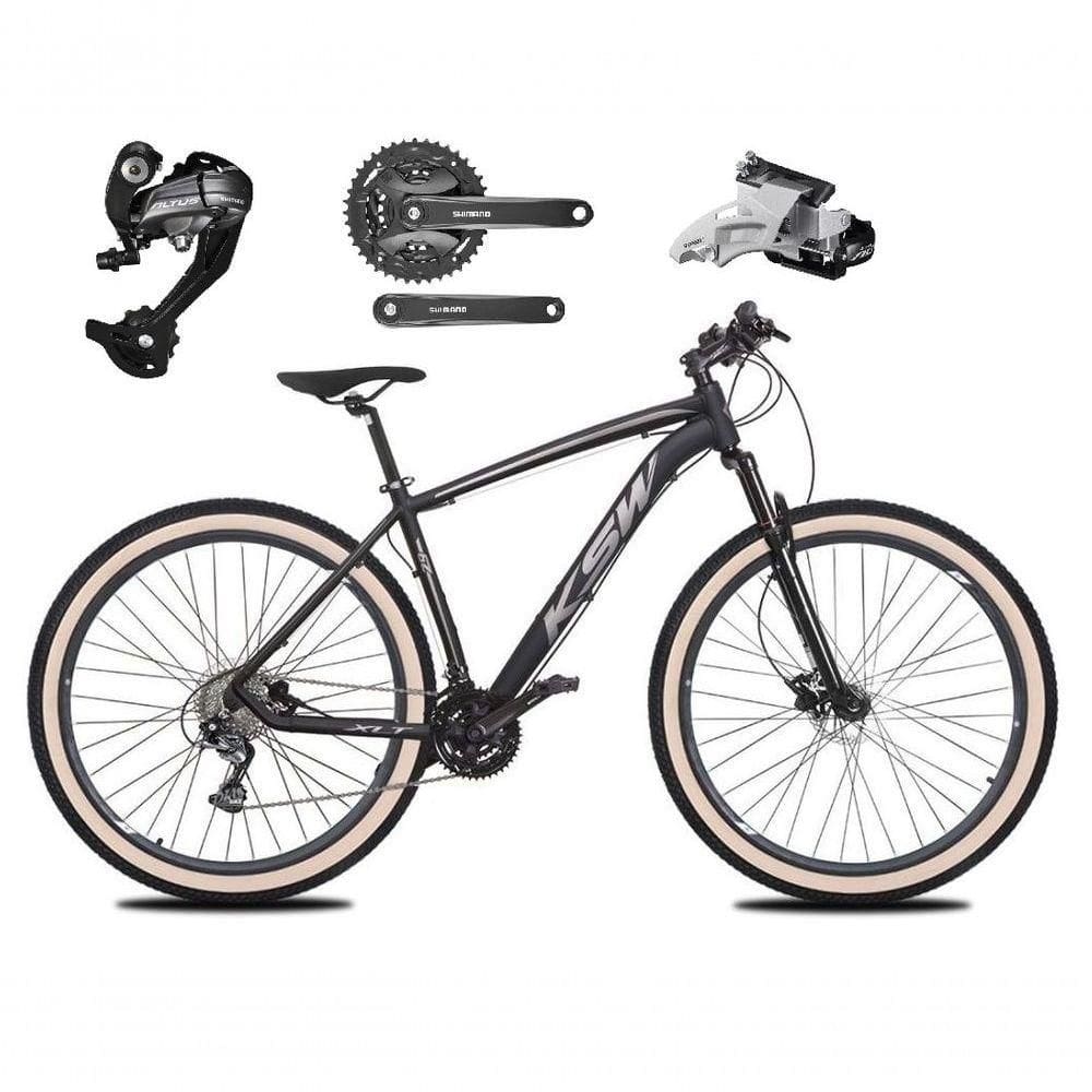 Bicicleta Aro 29 Ksw Xlt 27v Câmbios Shimano Altus Freios Hidráulicos Garfo Trava Pneu Faixa - Preto/prata Tam.17