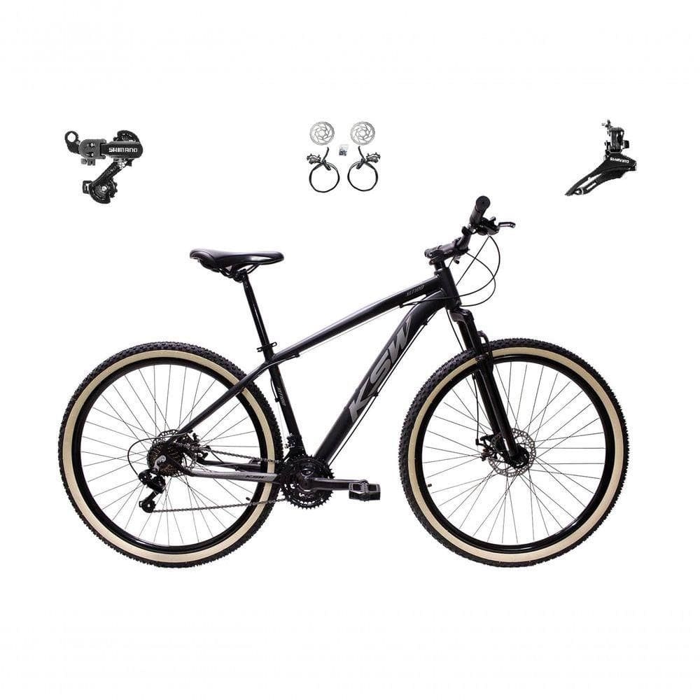 Bicicleta Aro 29 Ksw Xlt 24v K7 Câmbios Shimano Freio Hidráulico Garfo Trava Pneu Faixa - Preto/prata Tam.19