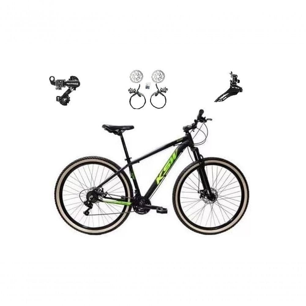 Bicicleta Aro 29 Ksw Xlt 24v K7 Câmbios Shimano Freio Hidráulico Garfo Trava Pneu Faixa - Preto/verde Tam.17