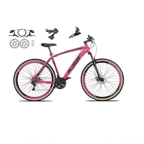 Bicicleta Aro 29 Ksw Xlt 24v K7 Câmbios Shimano Freio Hidráulico Garfo Trava Pneu Faixa - Rosa Tam.17
