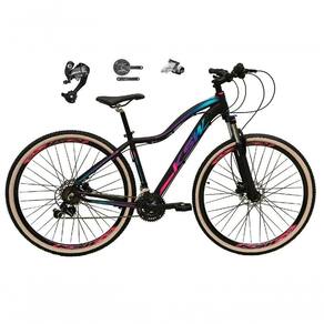 Bicicleta Feminina Aro 29 Ksw Mwza 27v Shimano Altus Freios Hidráulicos Pneu Bege - Preto-pink-azul Tam.15