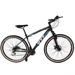Bicicleta Aro 29 Gti Roma Alumínio 27v Freio Disco Mecânico Pneu Faixa Bege - Preto-azul Tam.19