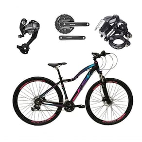 Bicicleta Feminina Aro 29 Ksw Mwza 27v Câmbios Shimano Altus Freios Hidráulicos - Preto-pink-azul Tam.17