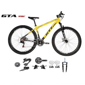 Bicicleta Aro 29 Gti Roma Kit 2x9 Gta Sunrun Freio Disco K7 11/36 Pedivela 24/38d Garfo Com Trava - Amarelo/preto Tam.21