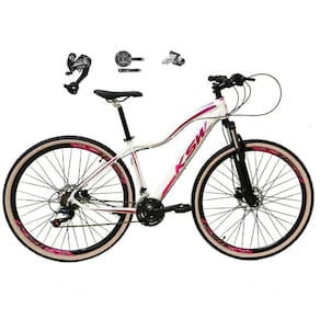 Bicicleta Feminina Aro 29 Ksw Mwza 27v Shimano Altus Freios Hidráulicos Trava Pneu Bege - Branco-pink-violeta Tam.15