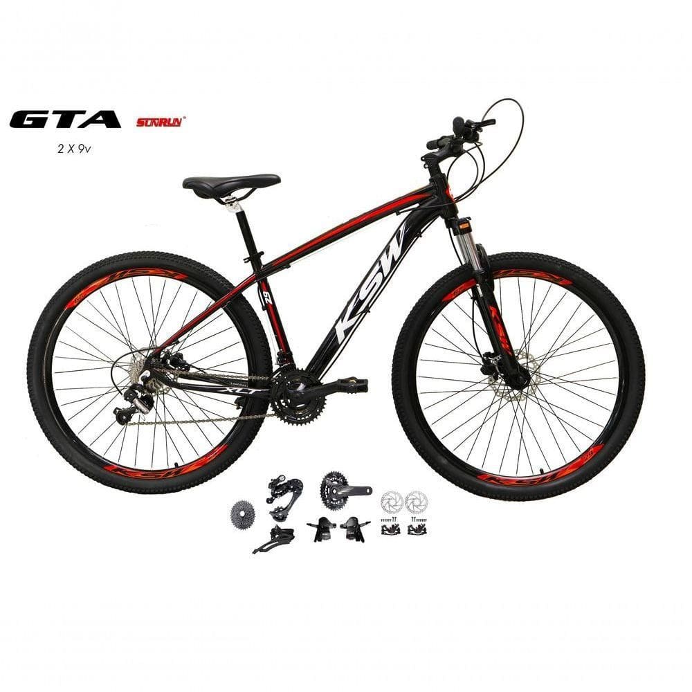 Bicicleta Aro 29 Ksw Xlt Kit 2x9 Sunrun Freio Disco K7 11/36 Pedivela 24/38d Garfo Trava - Preto/vermelho/branco Tam.17