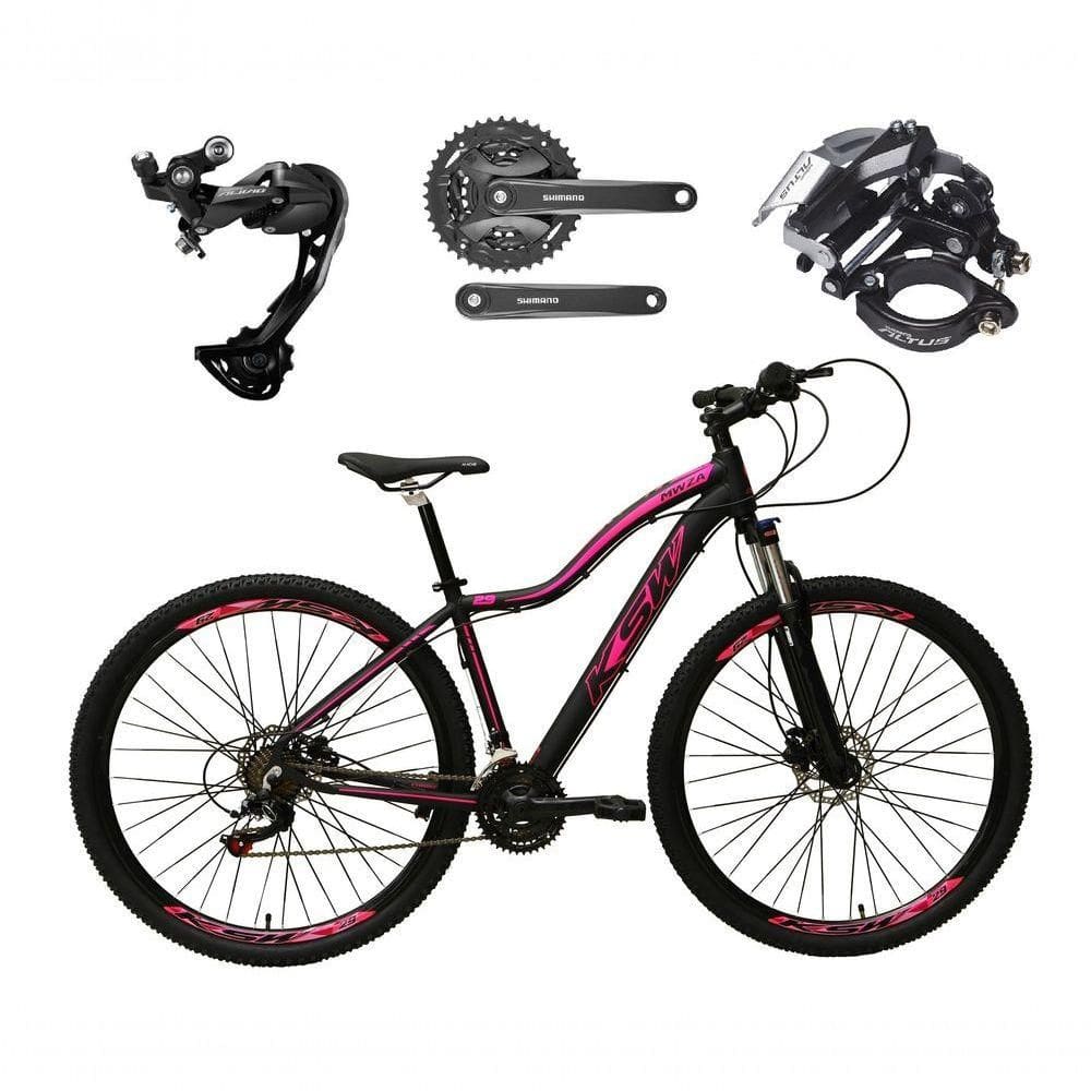 Bicicleta Aro 29 Ksw Mwza Feminina Câmbio Shimano Alívio E Altus 27v F/hidráulico Garfo Trava - Preto/rosa Tam.17