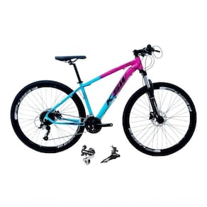Bicicleta Aro 29 Ksw Xlt 24v Câmbio Shimano Acera K7 Garfo Trava Freio A Disco - Rosa/azul Tam.21